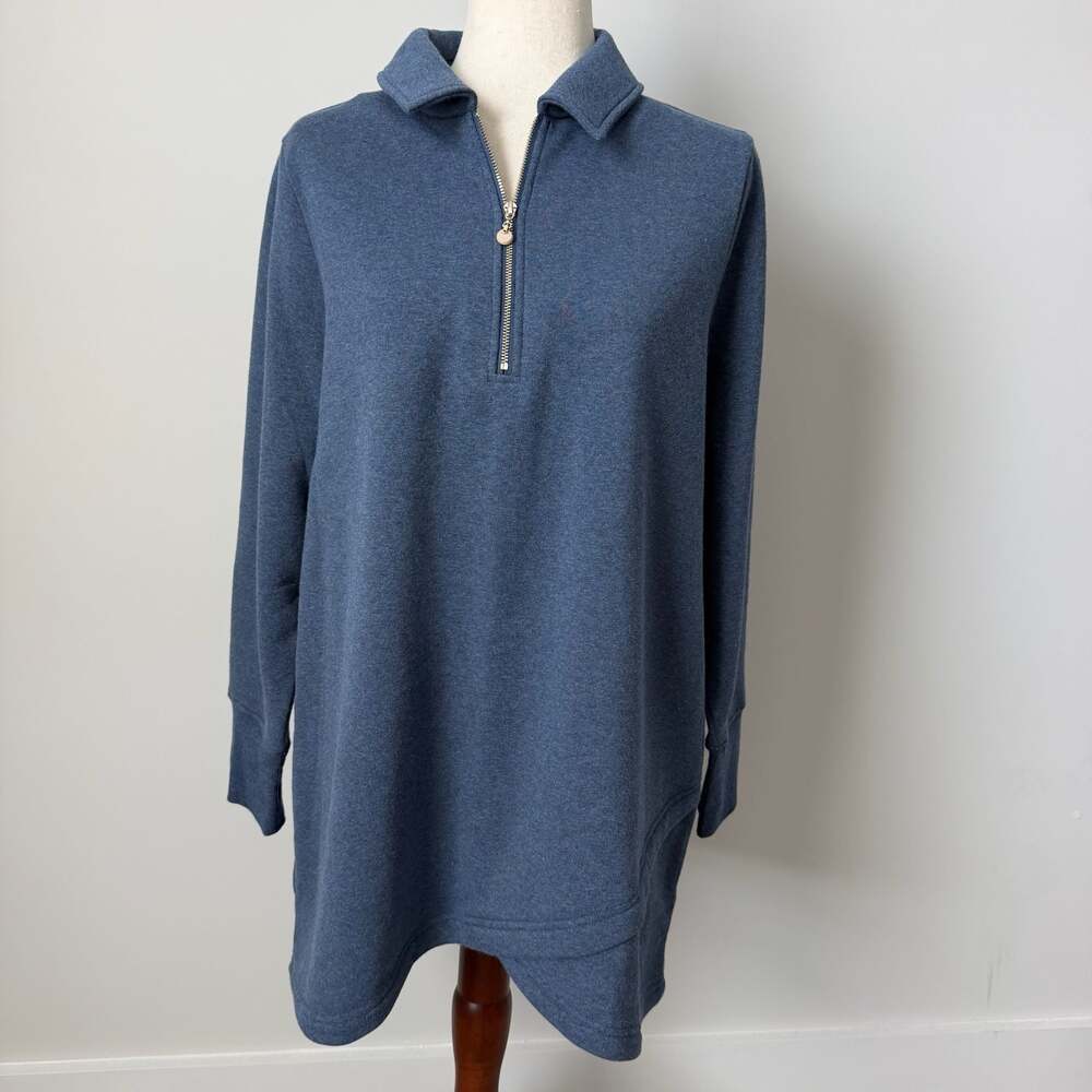 Soft Surroundings Blue Quarter Zip Fleece Sweatshirt Dress Size L 2EX36